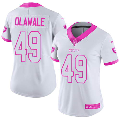 Women's Limited Jamize Olawale Nike Jersey White/Pink - #49 Rush Fashion NFL Oakland Raiders